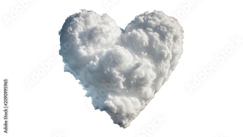 Fluffy white cloud heart shape romantic sky weather symbol isolated on transparent background cut out Png