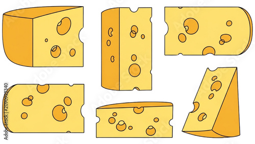 Bild auf Leinwand A 2D Vector Illustration of various cheese slices on display