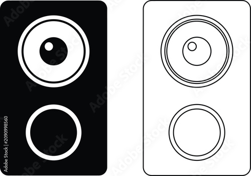 Foto Speaker icon set with woofer and tweeter in black filled and outline style, repr