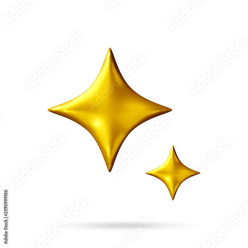 Golden star symbol in 3d style. Shiny bright element for interface design or decoration. Decorative sparkle icon representing success, magic, achievement and excellence.