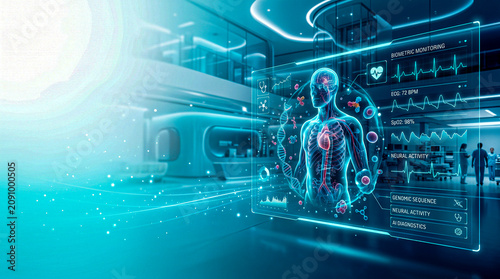 Digital healthcare background with holographic medical interface