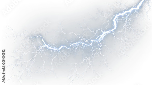 Billede på lærred Blue and white lightning bolt isolated on transparent background with bright blu