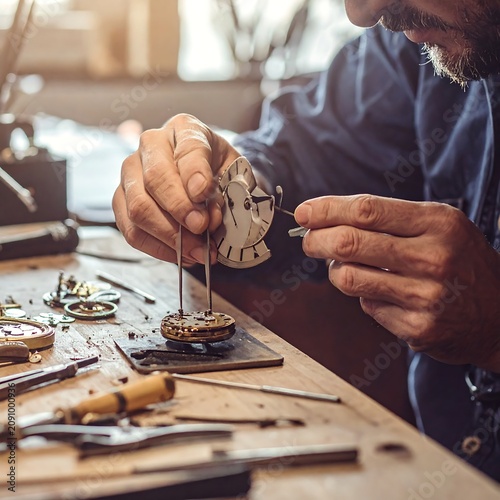 Watchmaker's meticulous work on timepiece mechanism