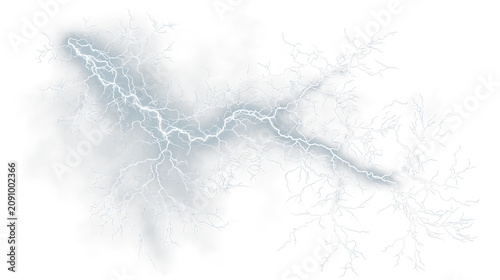 Slika na platnu Blue and white lightning bolt isolated on transparent background with bright blu