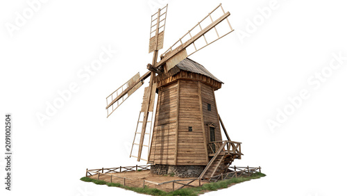 Fotografie Traditional wooden windmill historic rural countryside farming building model is
