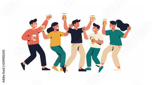 group of diverse friends celebrating with drinks at party cheerful smiling lively social gathering