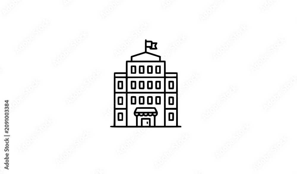 Fototapeta premium A minimalist line art illustration of a government building with a flag