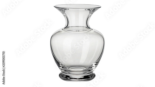 Schilderij op canvas Empty clear glass vase elegant rounded flower container ware isolated on transpa