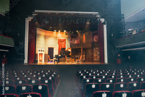Fotografie Empty theater auditorium with red seats isolated PNG on transparent background,