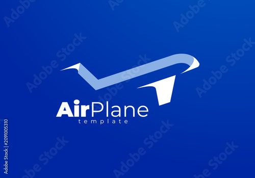 Creative Logo Airplane Silhouette Blue Background