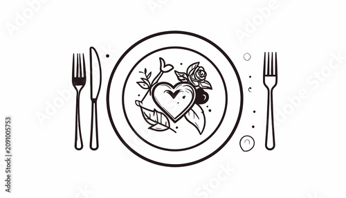 Obraz na plátně Heart shaped food on plate setting.