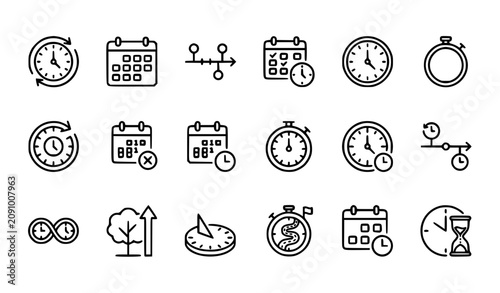 Photos Long term clock outline icon set with time duration schedule planning and timer