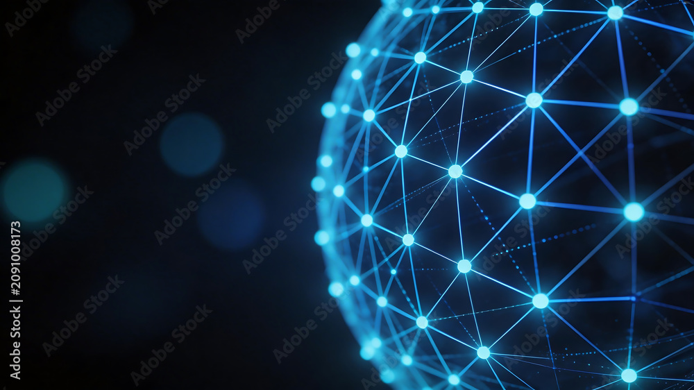 Naklejka premium Blue networked sphere on dark background