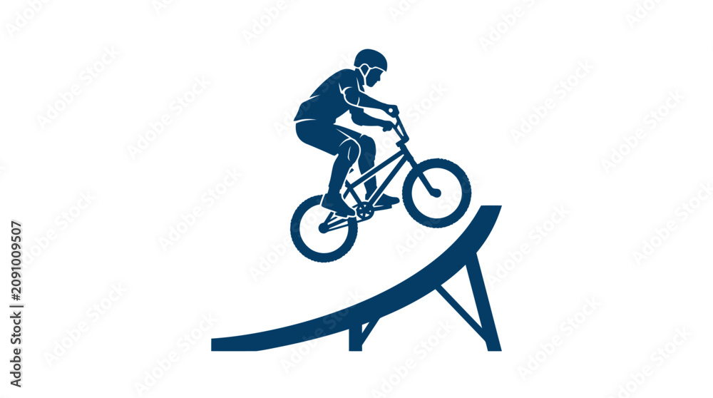 Obraz premium Bmx bike rider performing a jump on a ramp.