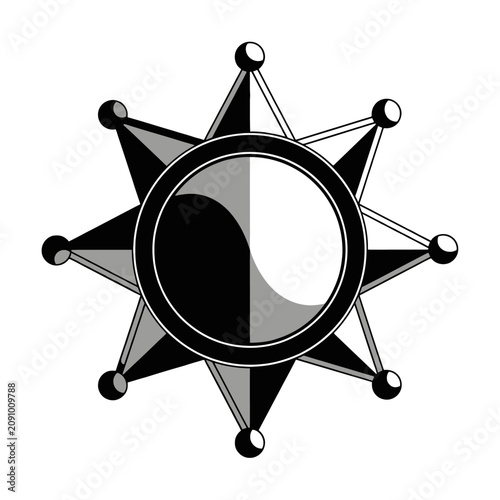 Black and white yin yang symbol integrated with star shape design.