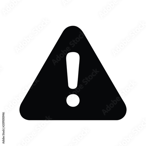 Black triangle warning sign icon with an exclamation mark representing caution and alert