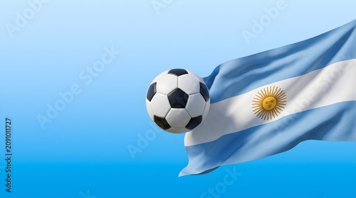 Soccer ball with waving Argentine flag for international football tournament broadcast graphic design