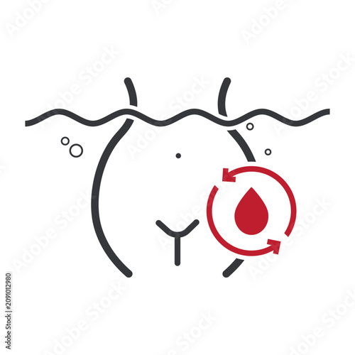 Obraz na plátně Isolated outline illustration of woman entering swimming pool during menstruatio