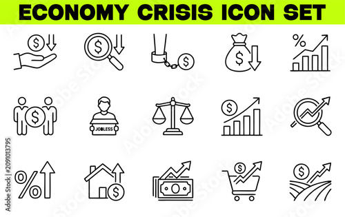 Εκτύπωση καμβά Economy Crisis Icon Set – Editable Stroke Vector Illustration for Economic Downt