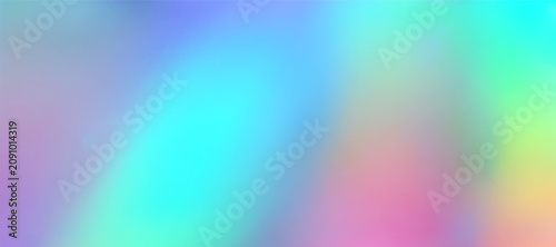 Holograph iridescent foil background with rainbow gradient. Silver neon paper backdrop with bright purple, blue, pink color gradation. Hologram iridescent foil with sunlight reflection. Vector bg