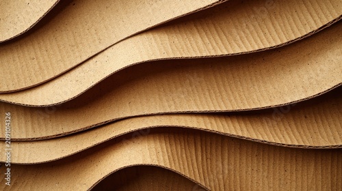 Paperboard texture corrugated cardboard wave pattern natural brown recycled material background with dimensional ridges and organic fiber details