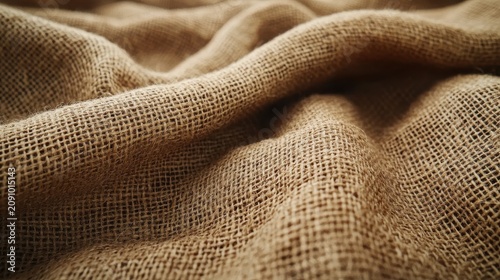 Rustic jute burlap fabric texture background with natural weave pattern and organic earth tones perfect for eco-friendly sustainable design projects and branding