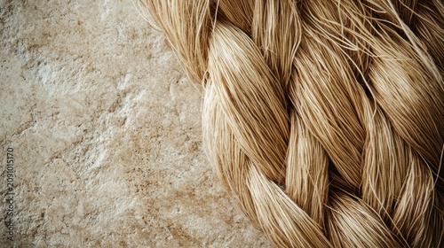 Natural abaca fiber twisted rope bundles on textured stone surface creating organic patterns perfect for sustainable web design backgrounds and eco-friendly branding