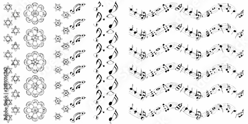 Tableau sur toile Musical Notes And Floral Ornament Vector Illustration On White Background