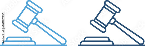 Fotografie Judge Gavel and Auction Hammer icon set featuring blue justice court legal aucti