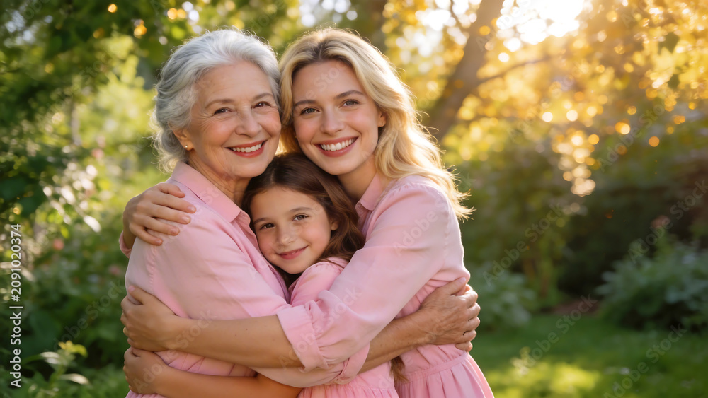 Fototapeta premium Three generations of women embracing outdoors