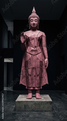 Low-Polygon Pink Buddha Sculpture in Modern Art Style