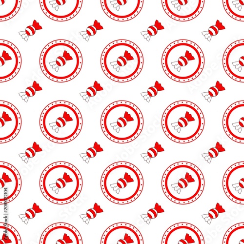 Red Candy Badge Seamless Pattern. Candy Label Repeat Background. Sweet Candy Emblem Pattern
