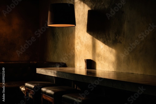 Shadows and warmth blend in a cozy nook with deep earthy tones at sunset
