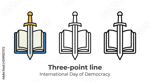 Democracy Day Symbol with Book and Sword Icon Set