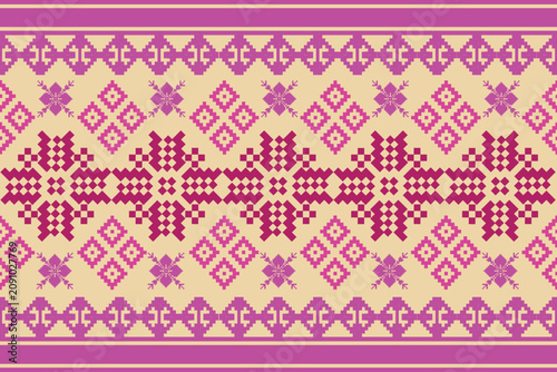 This image shows a traditional Thai fabric with an intricate geometric pattern. 