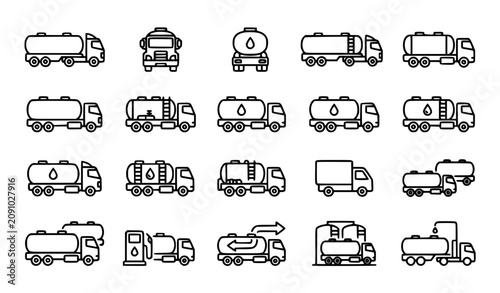 Bild auf Leinwand Minimal fuel tanker truck icon collection with gasoline transport oil delivery a