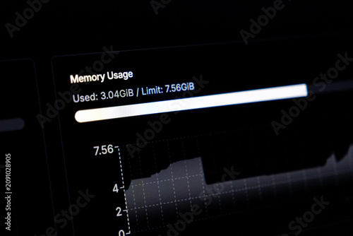 Canvas-taulu A computer screen showing a RAM memory usage graph with a progress bar and numer