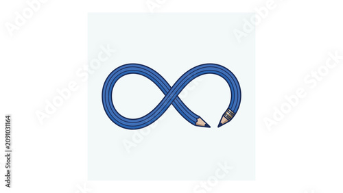 Фотография Infinite creativity symbolized by a blue pencil forming an infinity loop