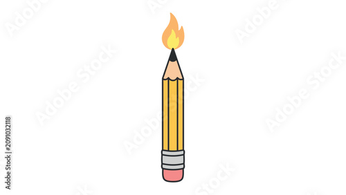 Tableau sur toile Pencil on Fire: A conceptual illustration depicts a pencil with its graphite tip ablaze, symbolizing creativity, inspiration, and intense passion for learning or writing