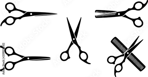 Minimalist black icon of a scissor set, scissors for haircuts vector icon, vector illustration EPS 10.
