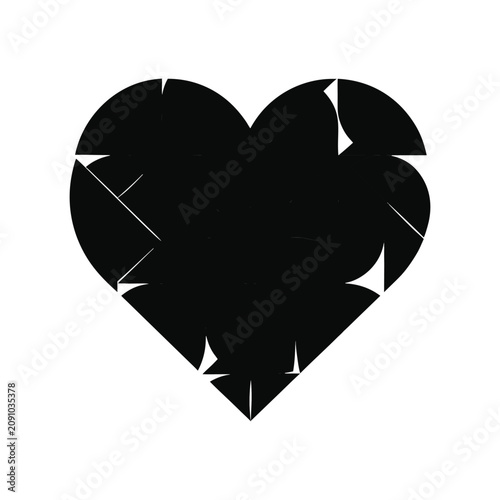 Heart Shape Divided Into Segments with Sharp Edges and White Gaps Between Sections Featuring Black, Design, Illustration