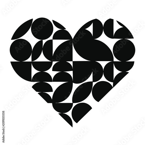 Geometric Shapes Forming a Heart Pattern with Black and White Contrast Featuring Design, Illustration, Vector with Symbol