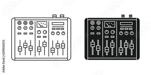 Tableau sur toile Audio mixing console set with faders and knobs for sound engineering and music p