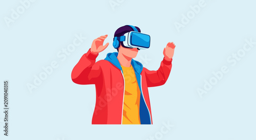 Virtual Reality Experience Flat Vector Illustration