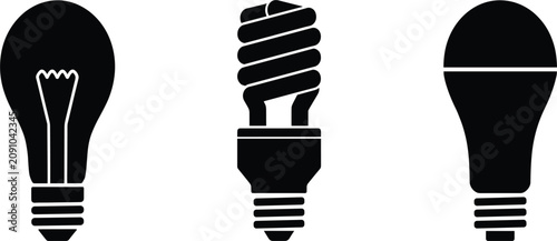 Cuadro en lienzo Light bulb icon set including incandescent spiral CFL and LED, flat vector graph