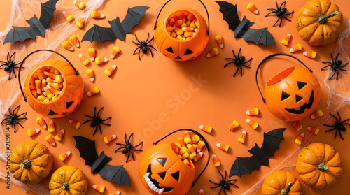Halloween Decorations with Pumpkins and Spooky Decor on Isolated on a transparent background