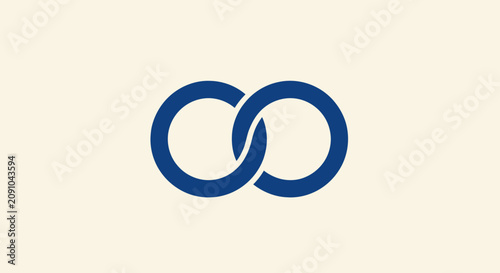 Two interlocked blue circles on a neutral cream background, representing infinity