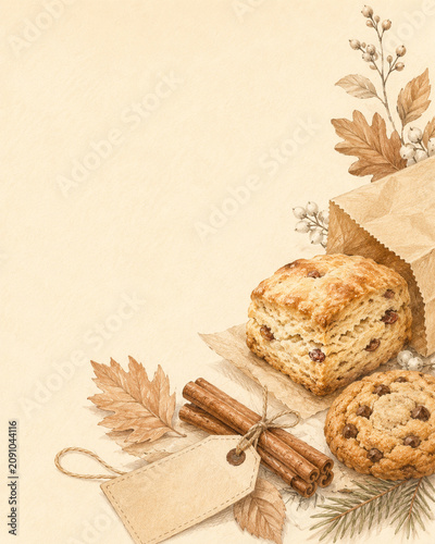Autumn Bakery Announcement Background Colored Pencil Illustration