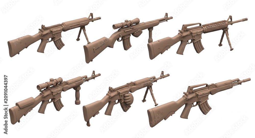 Fototapeta premium various rifles displayed on a clean white surface different features and potential applications for illustrative purposes