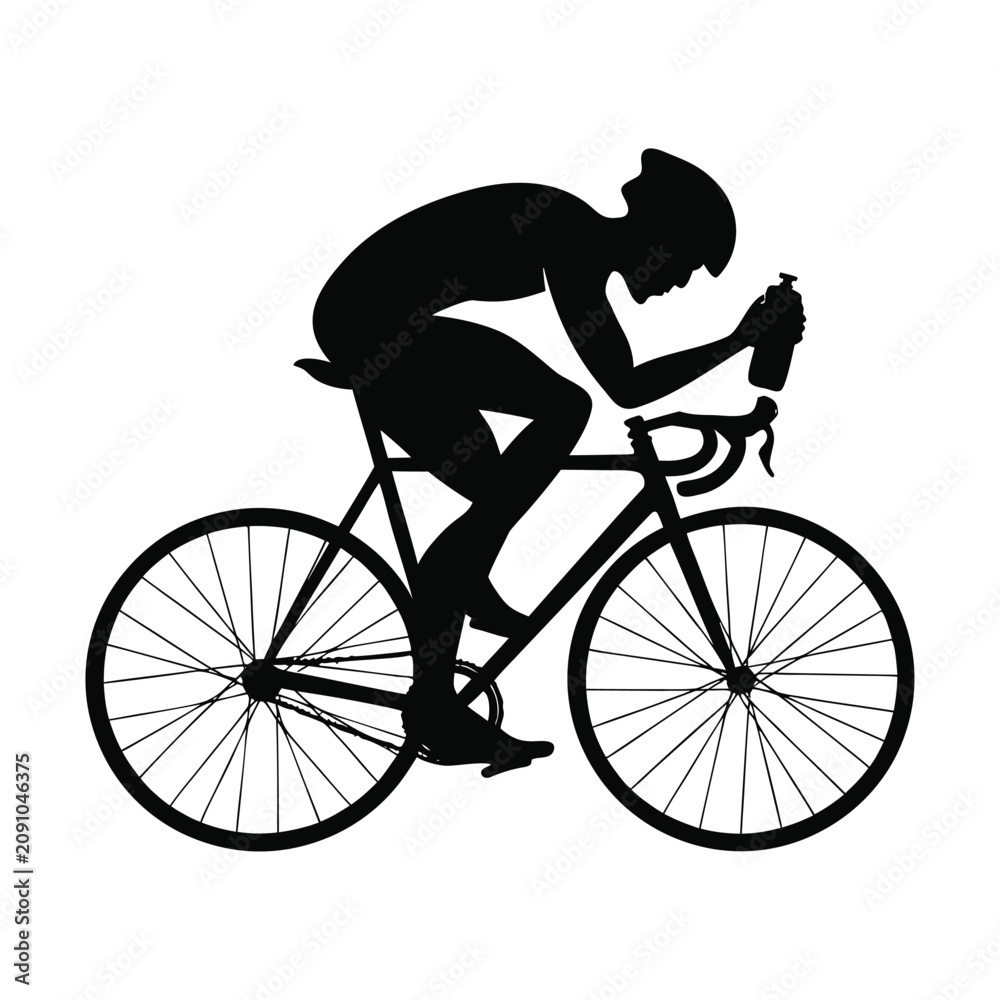Obraz premium Black Silhouette of a Cyclist Riding a Road Bike in a Minimalist Graphic Style Isolated on White